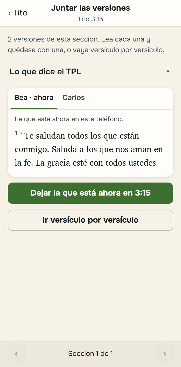 Elegir entre dos versiones